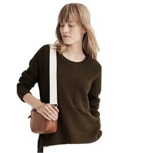 Madewell Olive Green Thompson Pocket Ribbed Sweater Size XS